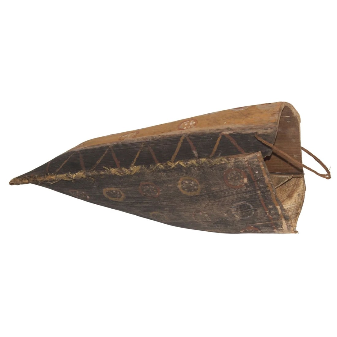 TIWI ISLANDS PAINTED PALM FROND CEREMONIAL BASKET: Tiwi Islands Painted Palm Frond Ceremonial Basket
