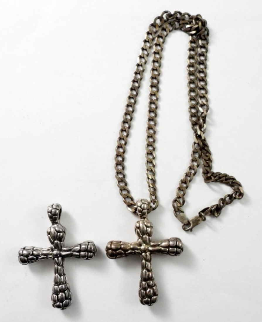925 ITALY FIGARO CHAIN WITH (2) CROSSES (1 of 2)