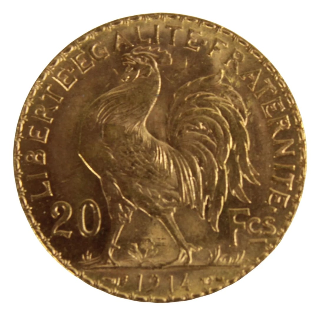 FRANCE 1914 GOLD (900) 20 FRANCS, BRILLIANT UNCIRCULATED: France 1914 Gold (900) 20 Francs, Brilliant Uncirculated