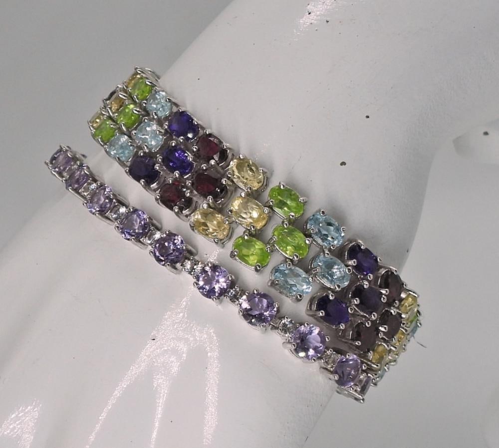 (2) STERLING GEMSTONE BRACELETS: (2) STERLING GEMSTONE BRACELETS