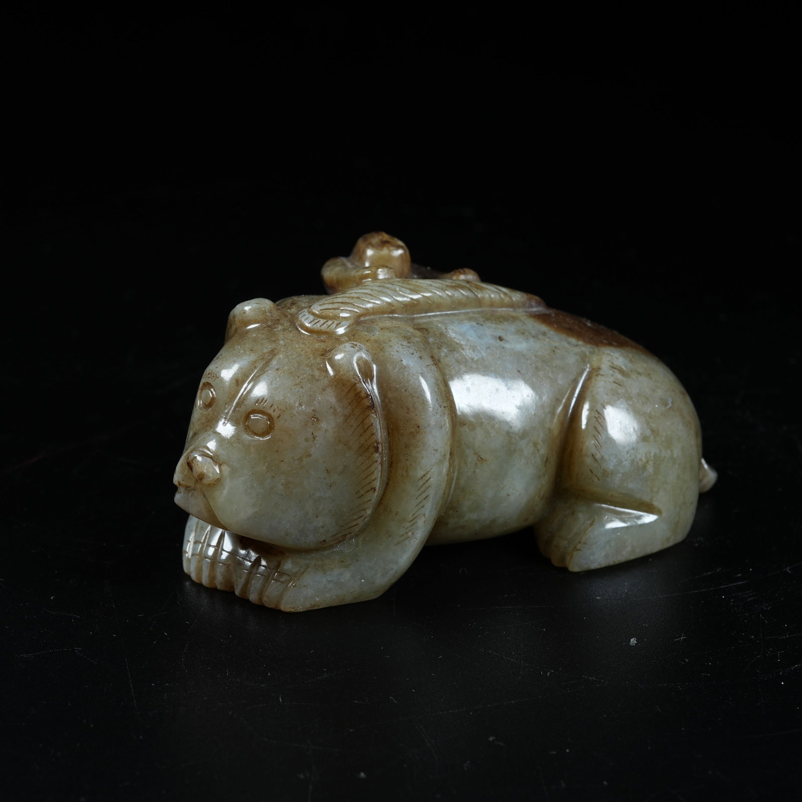 A ANCIENT JADE BEAST ORNAMENT: Ancient Jade Beast Ornament