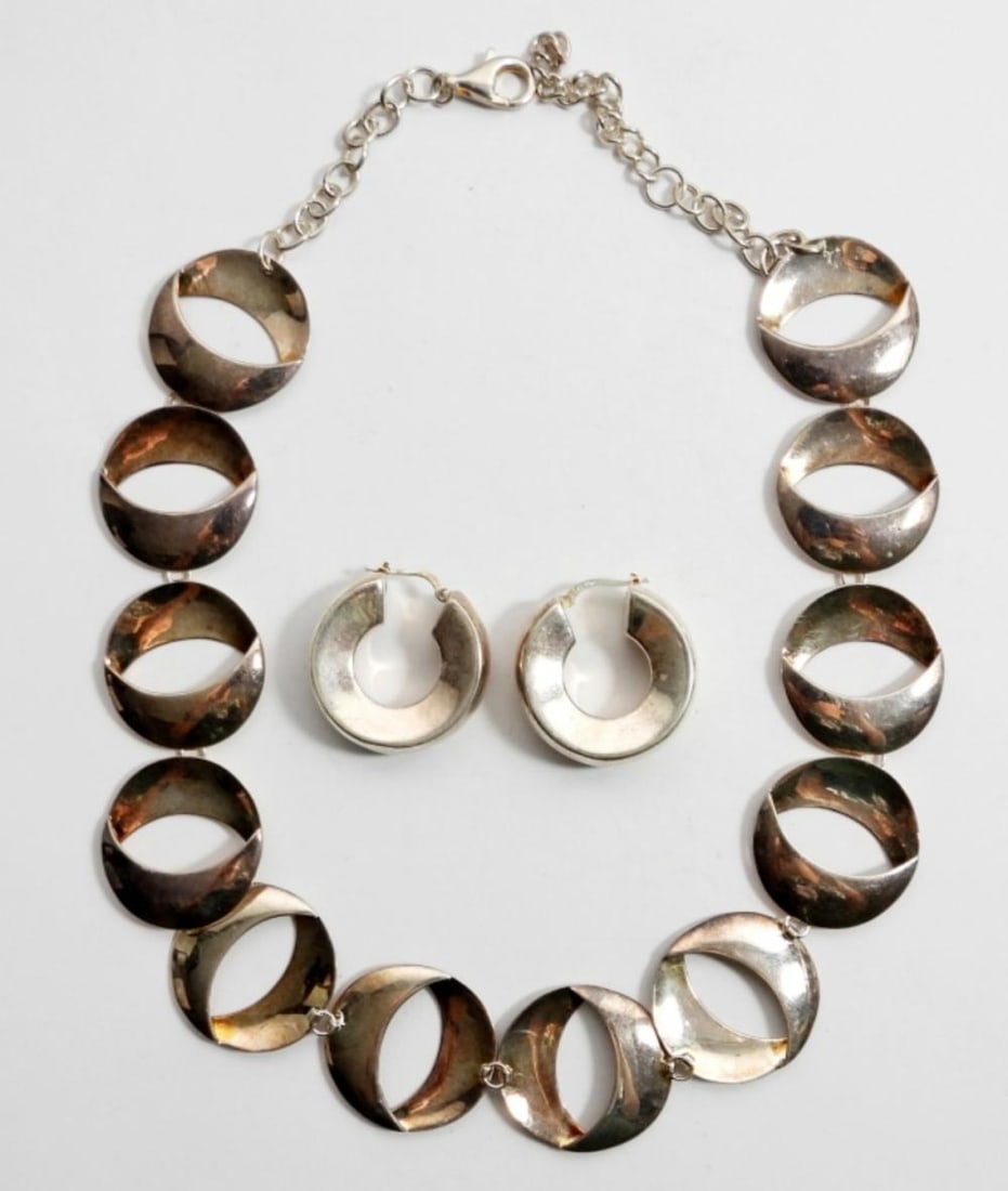 18" STERLING NECKLACE W/HOOP EARRINGS: 18" STERLING NECKLACE W/HOOP EARRINGS
