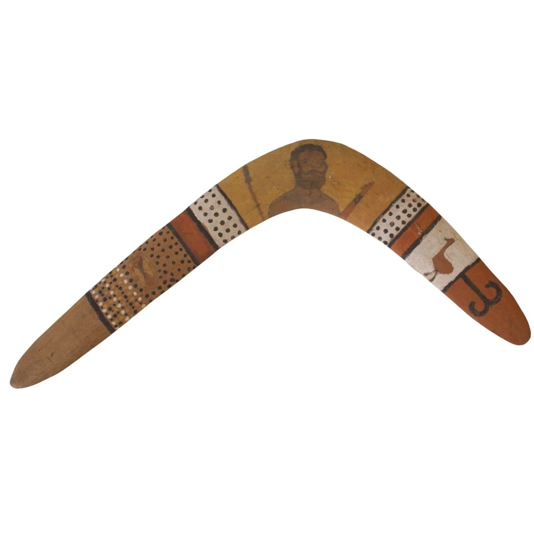 ABORIGINAL TRANSITIONAL BOOMERANG WITH PAINTED DESIGN OF A NATIVE & EMU (1 of 2)