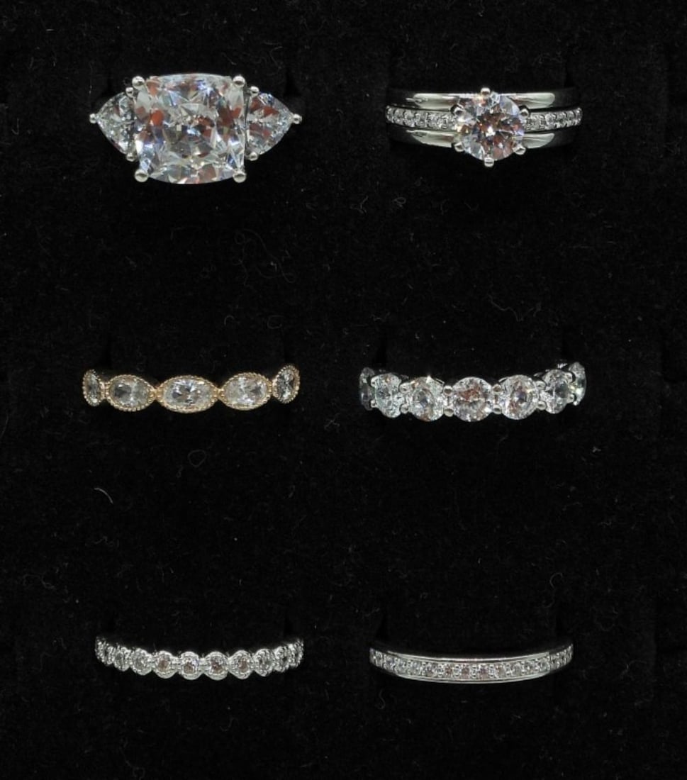 (6) BRIDAL STYLE RINGS IN STERLING - STUNNING! (1 of 2)