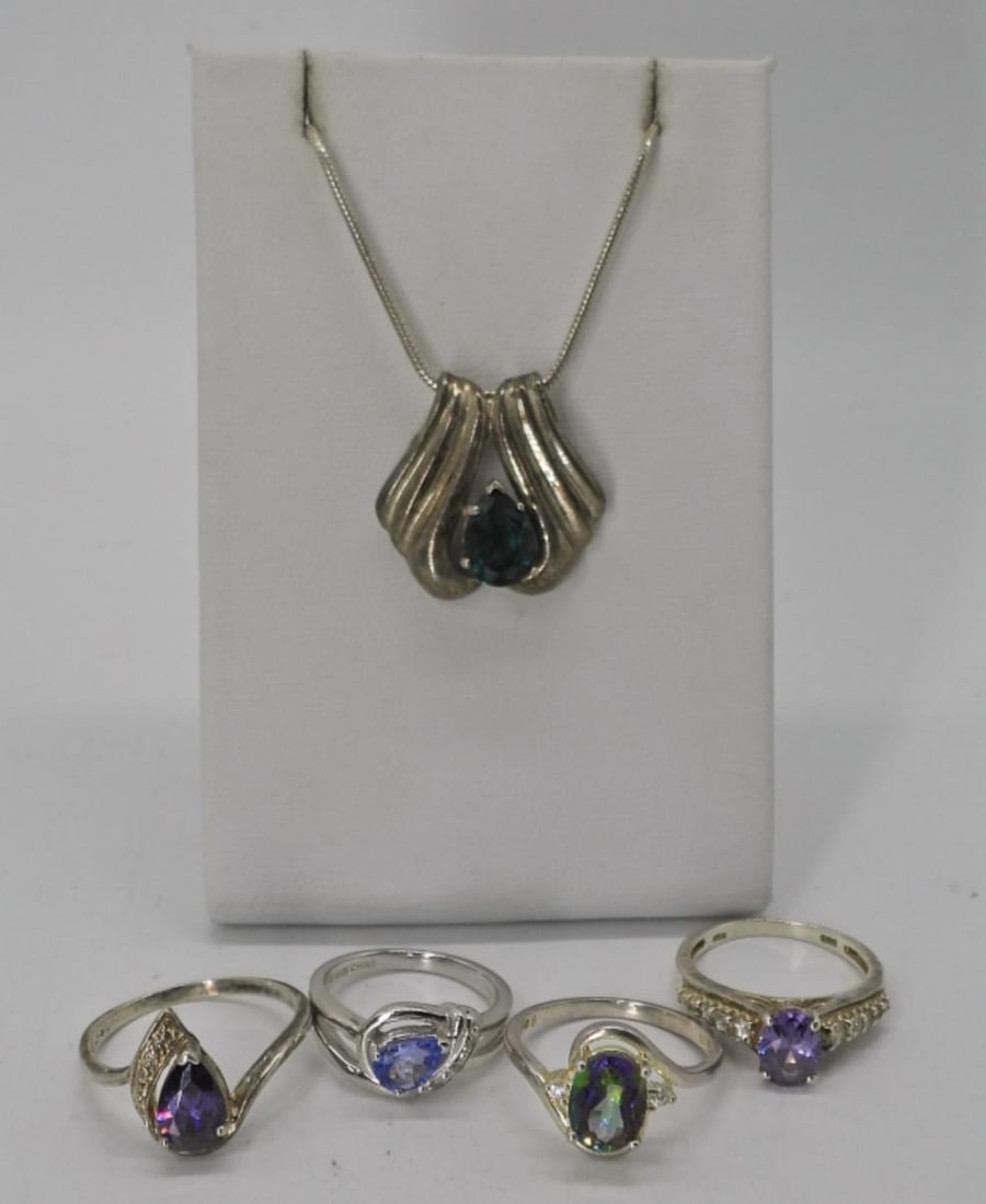 STERLING RINGS & NECKLACE WITH GORGEOUS GEMS (1 of 4)