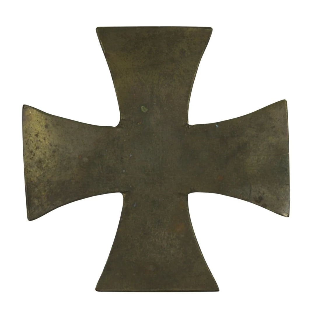 WWI - GERMAN TRENCH ART IRON CROSS IN BRASS PLATE: WWI - German Trench Art Iron Cross in Brass Plate