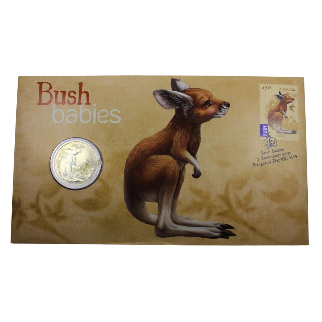 AUSTRALIA 2011 $1 BUSH BABIES - KANGAROO STAMP AND COIN COVER: Australia 2011 $1 Bush Babies - Kangaroo Stamp and Coin Cover