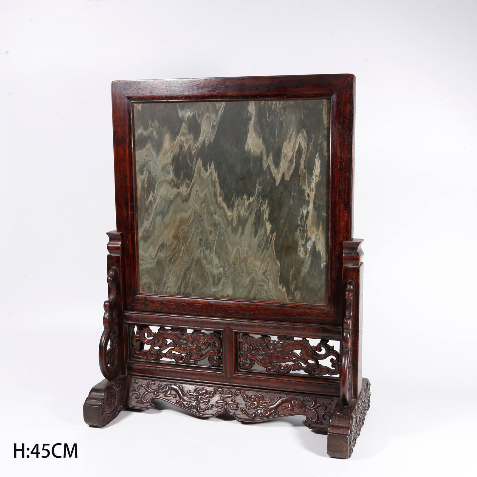 A STONE-INLAID TABLE SCREEN IN ZITAN WOOD (1 of 9)