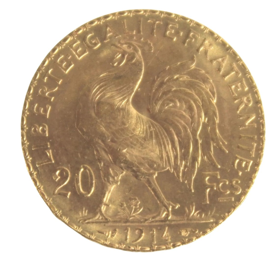 FRANCE 1914 GOLD (900) 20 FRANCS, BRILLIANT UNCIRCULATED: France 1914 Gold (900) 20 Francs, Brilliant Uncirculated