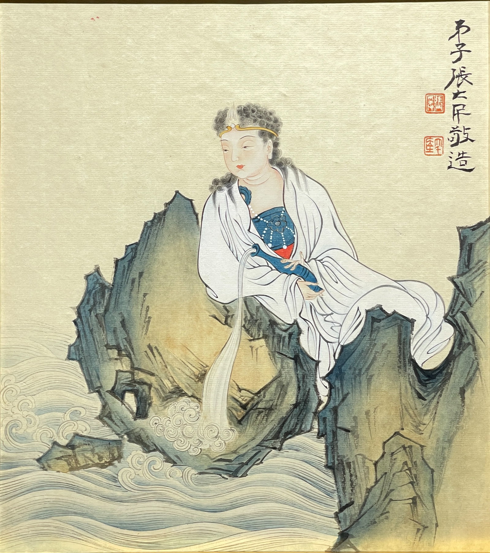 A FREE-FORM GUANYIN PAINTING FRAMED ON PAPER BY ZHANG DAQIAN.張大千 (1 of 5)