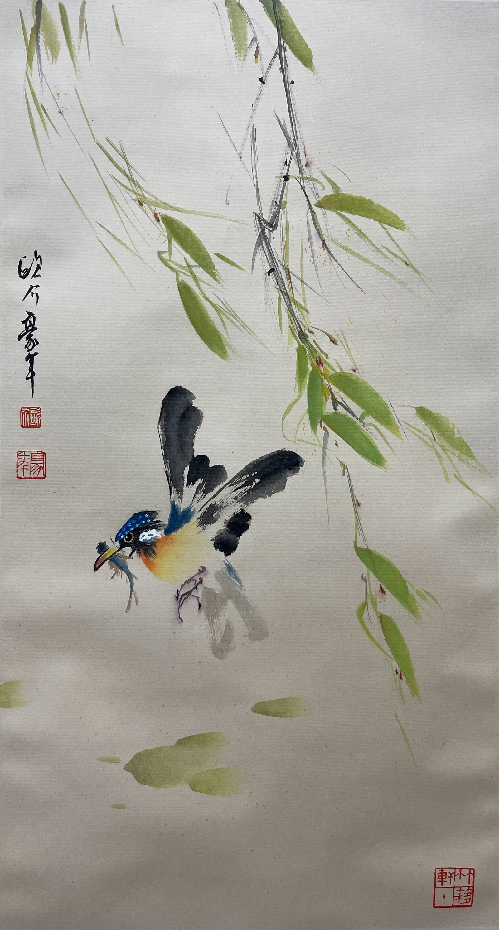 A FLOWER-AND-BIRD PAINTING HANGING SCROLL ON PAPER BY OU HAONIAN.歐豪年 (1 of 6)