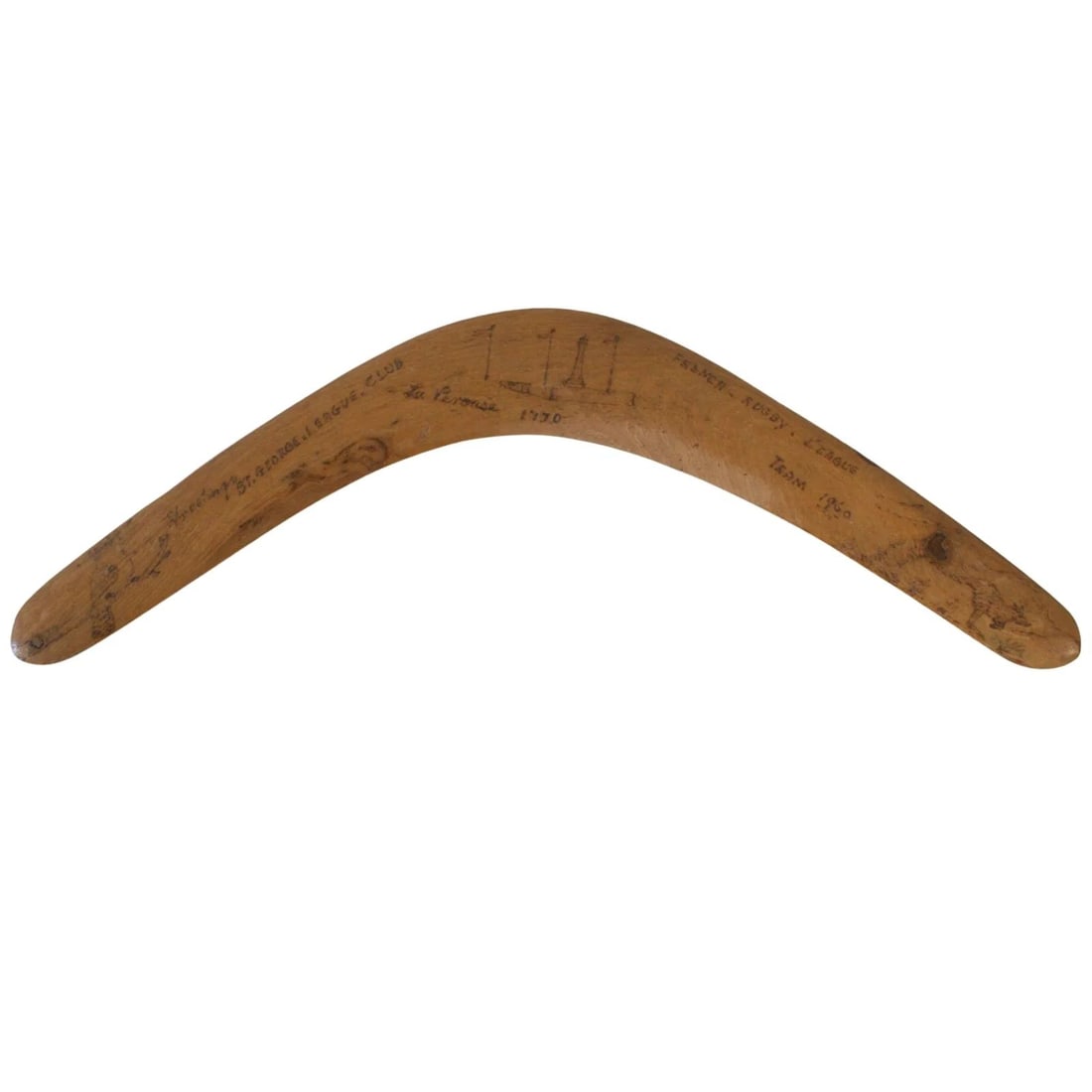 ABORIGINAL TRANSITIONAL BOOMERANG WITH INCISED DETAIL AND SIGNED ON BACK 'JOE TIMBERY' (1 of 2)