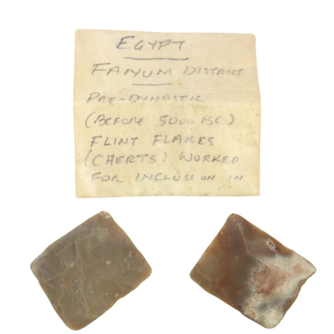 EGYPT PREDYNASTIC (BEFORE 5,000 B.C) CHERTS OR FLINT FLAKES RENDERED INTO KNIFE BLADES (2 ITEMS) (1 of 5)
