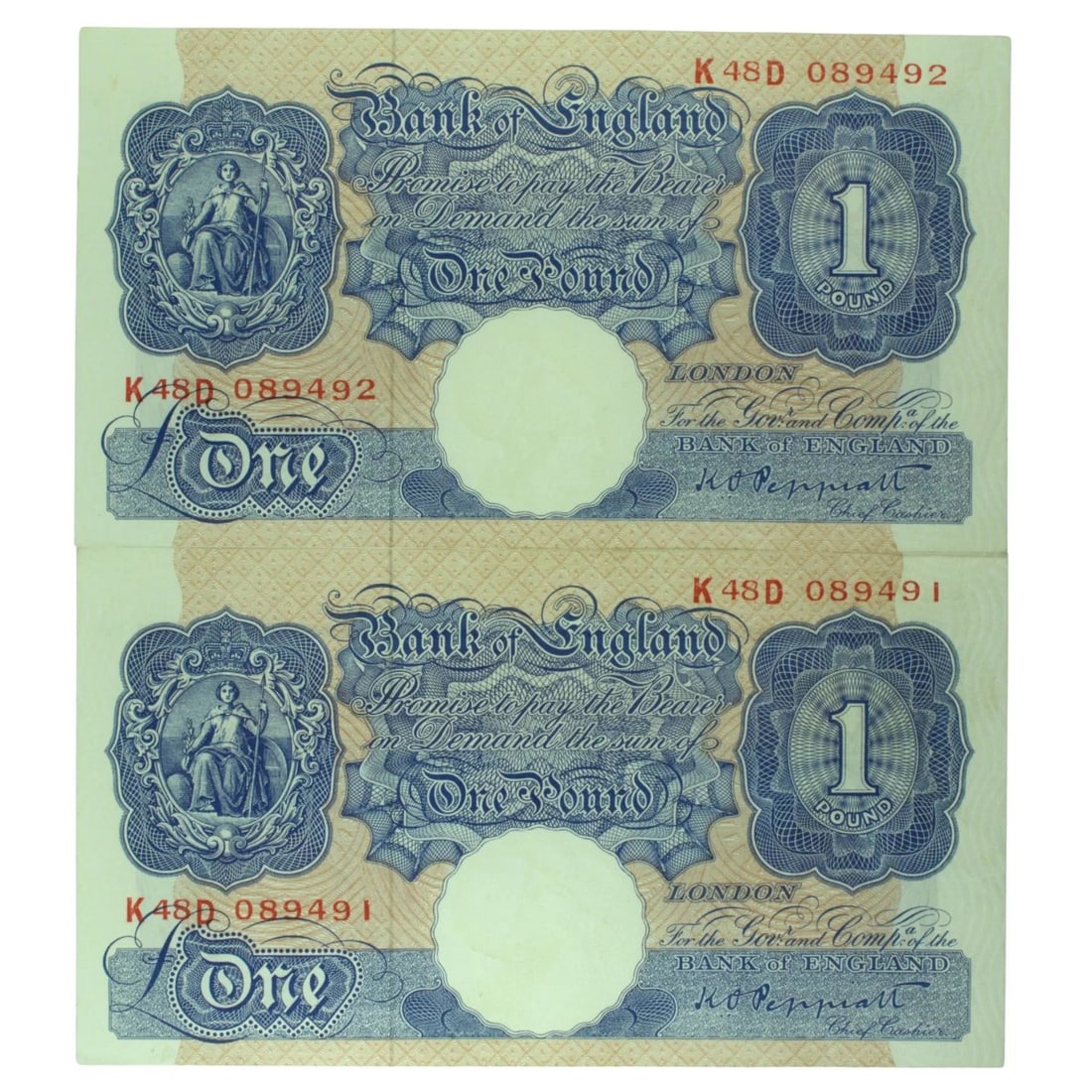 GREAT BRITAIN 'PEPPIATT' -1 (1940-48), ABOUT UNCIRCULATED OR BETTER OPQ (CONSECUTIVE PAIR) (1 of 2)