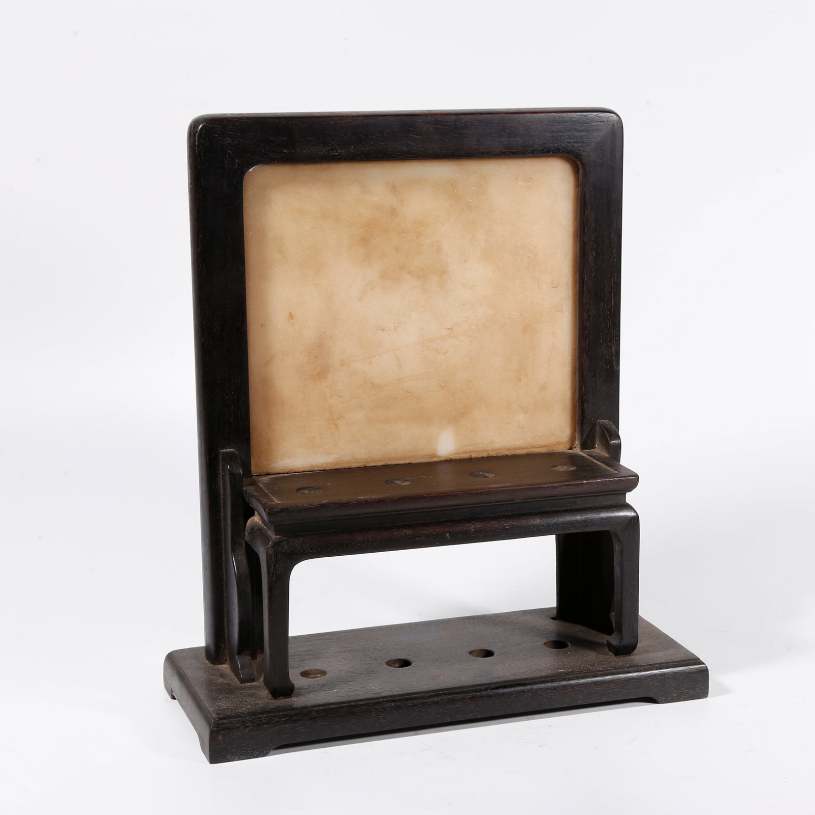 A MARBLE-INLAID STANDING SCREEN IN ZITAN WOOD: Marble-inlaid standing screen in zitan wood