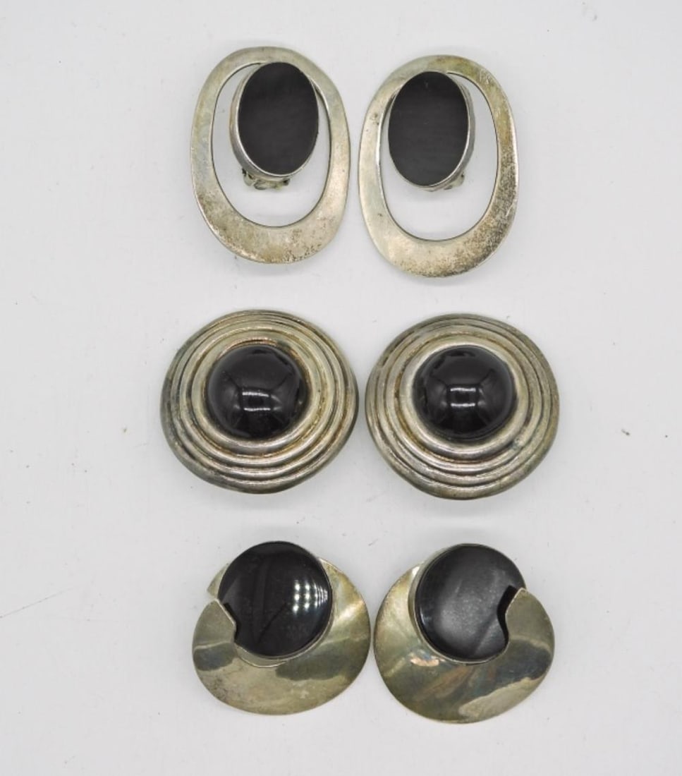 3 PAIR BLACK ONYX STERLING EARRINGS (1 of 2)
