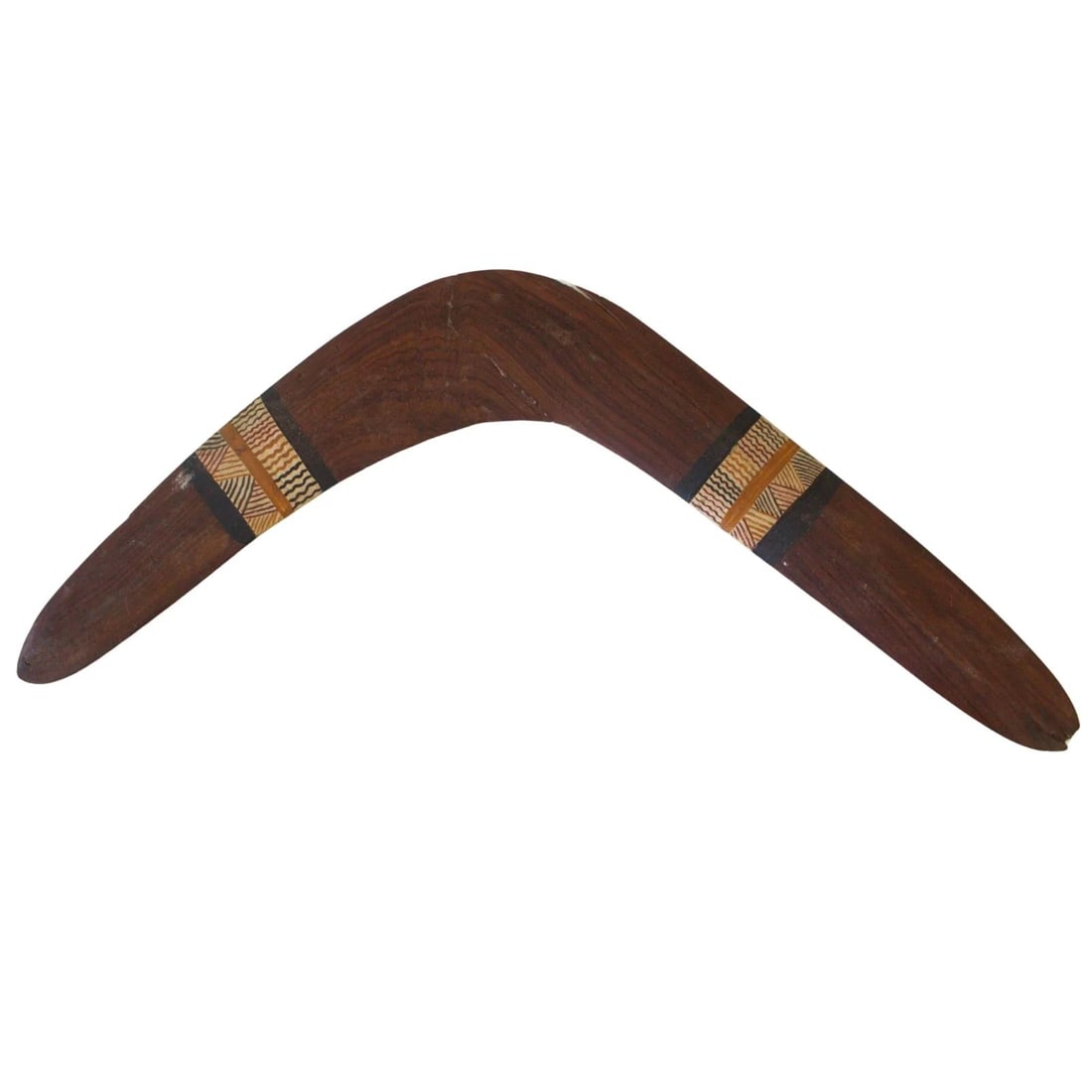 ABORIGINAL TRANSITIONAL BOOMERANG WITH TRADITIONAL PAINTED BANDS (1 of 2)