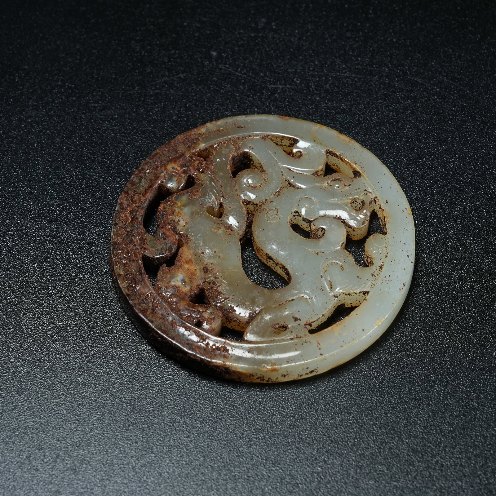 A ANCIENT JADE BI DISC WITH CHI DRAGON PATTERN - 4