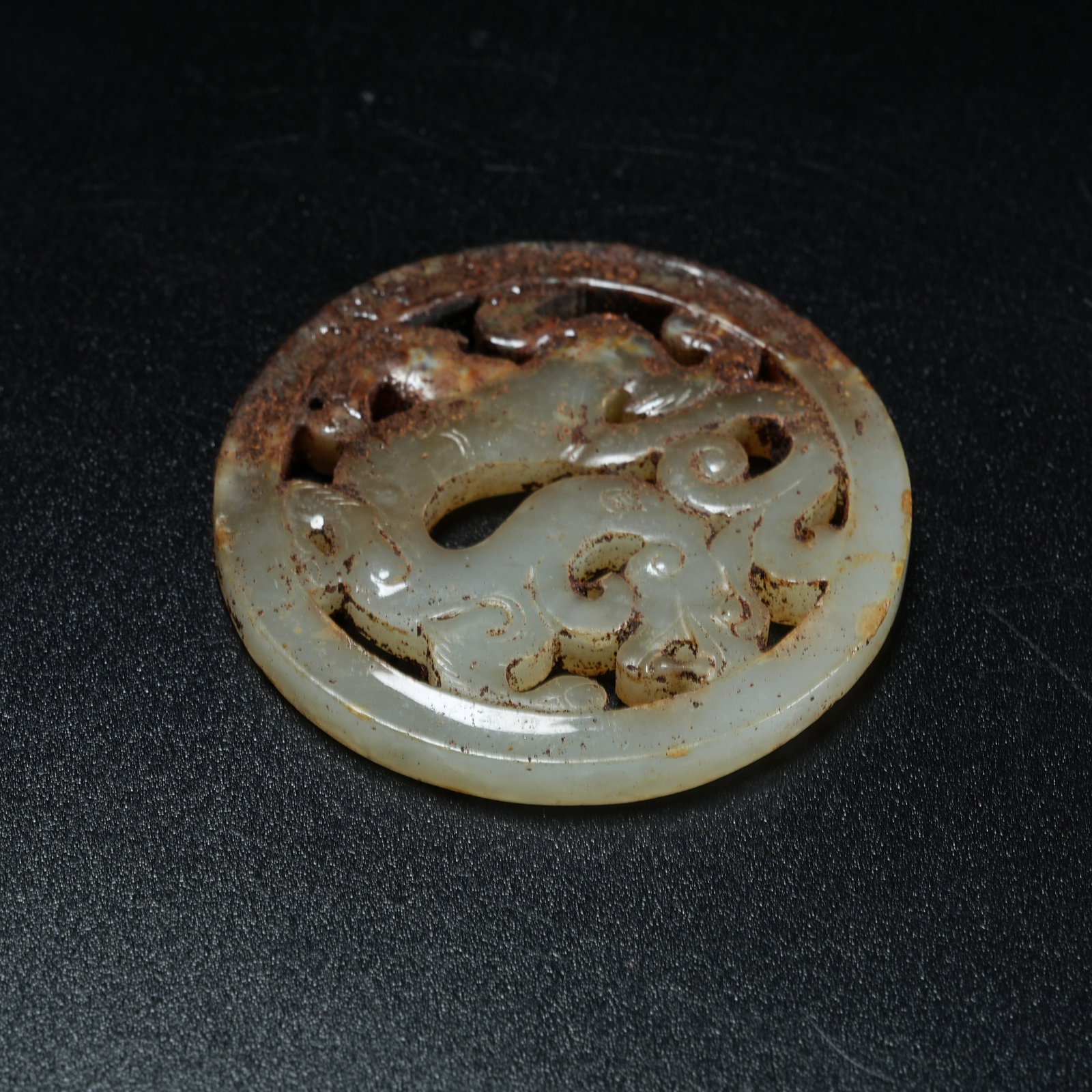 A ANCIENT JADE BI DISC WITH CHI DRAGON PATTERN - 5