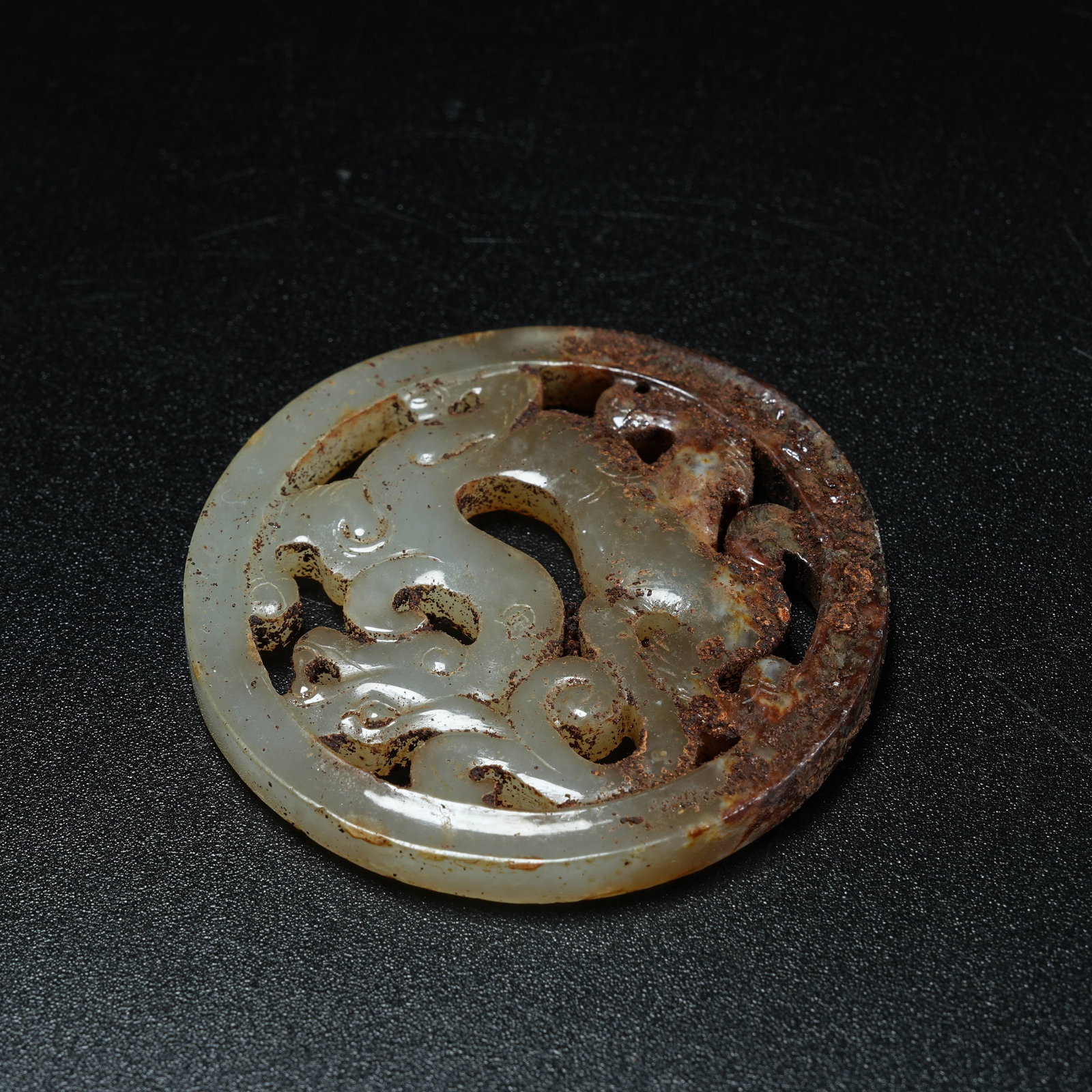 A ANCIENT JADE BI DISC WITH CHI DRAGON PATTERN - 6