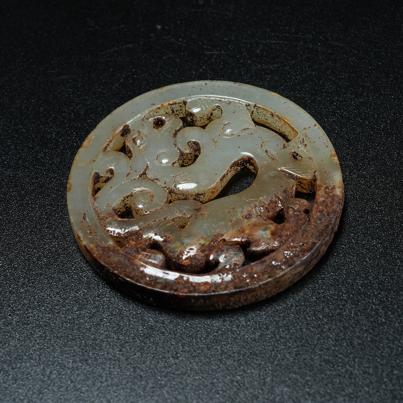 A ANCIENT JADE BI DISC WITH CHI DRAGON PATTERN - 7