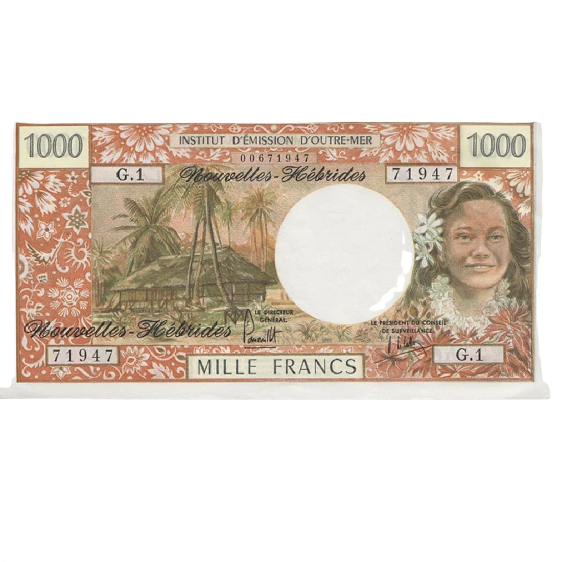 NEW HEBRIDES 1000 FRANCS (1973), UNCIRCULATED OPQ: New Hebrides 1000 Francs (1973), Uncirculated OPQ