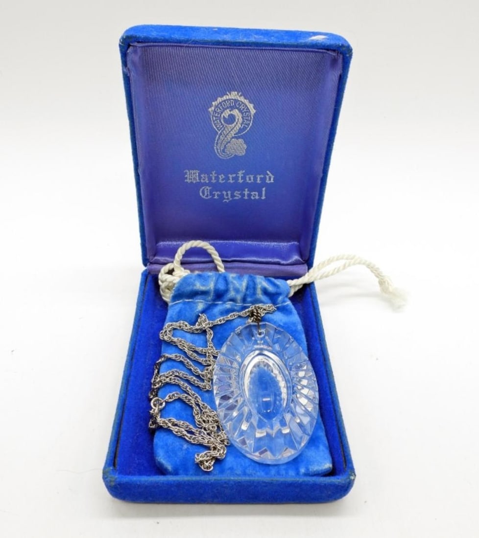 WATERFORD CRYSTAL NECKLACE, STERLING CHAIN (1 of 2)