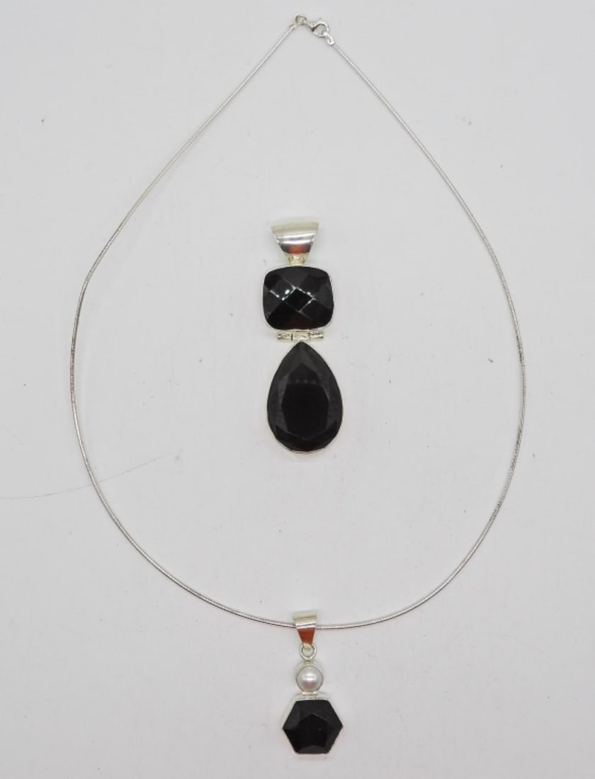 TWO BLACK GEMSTONE PENDANTS IN STERLING (1 of 3)