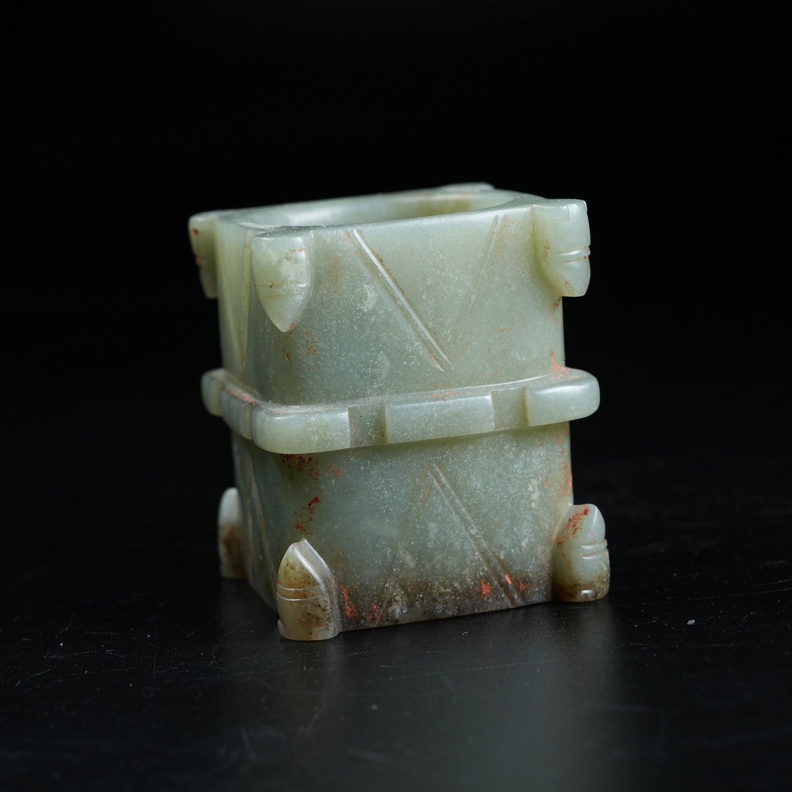 A ANCIENT JADE CONG WITH CICADA PATTERN (1 of 9)