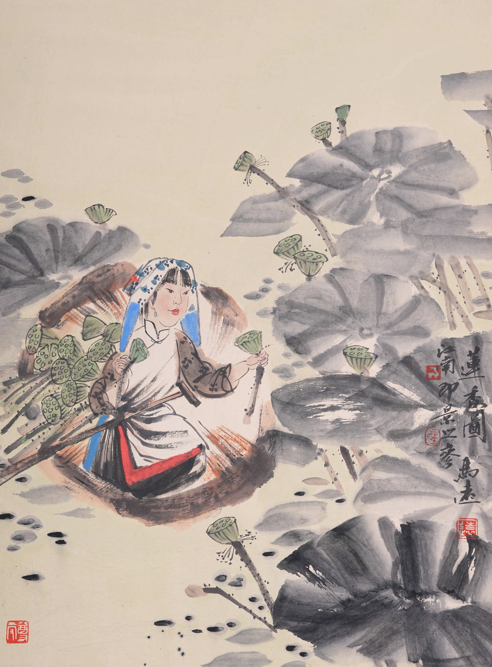 A LOTUS FRAGRANCE PAINTING ON PAPER BY FENG YUAN.馮遠: Lotus Fragrance Painting on Paper by Feng Yuan.馮遠