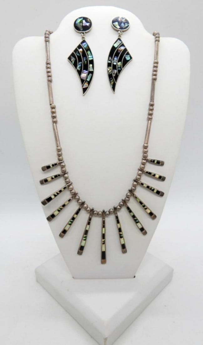 STERLING INLAY FESTOON NECKLACE AND EARRINGS (1 of 4)