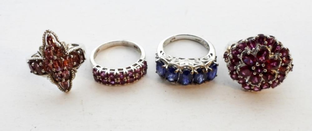 (4) STERLING PURPLE GEMSTONE RINGS: (4) STERLING PURPLE GEMSTONE RINGS