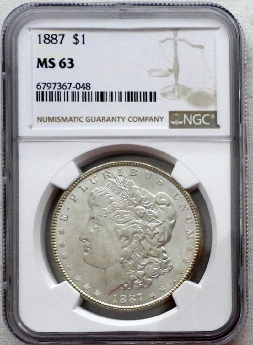 1887 MORGAN DOLLAR, NGC MS-63: 1887 MORGAN DOLLAR, NGC MS-63