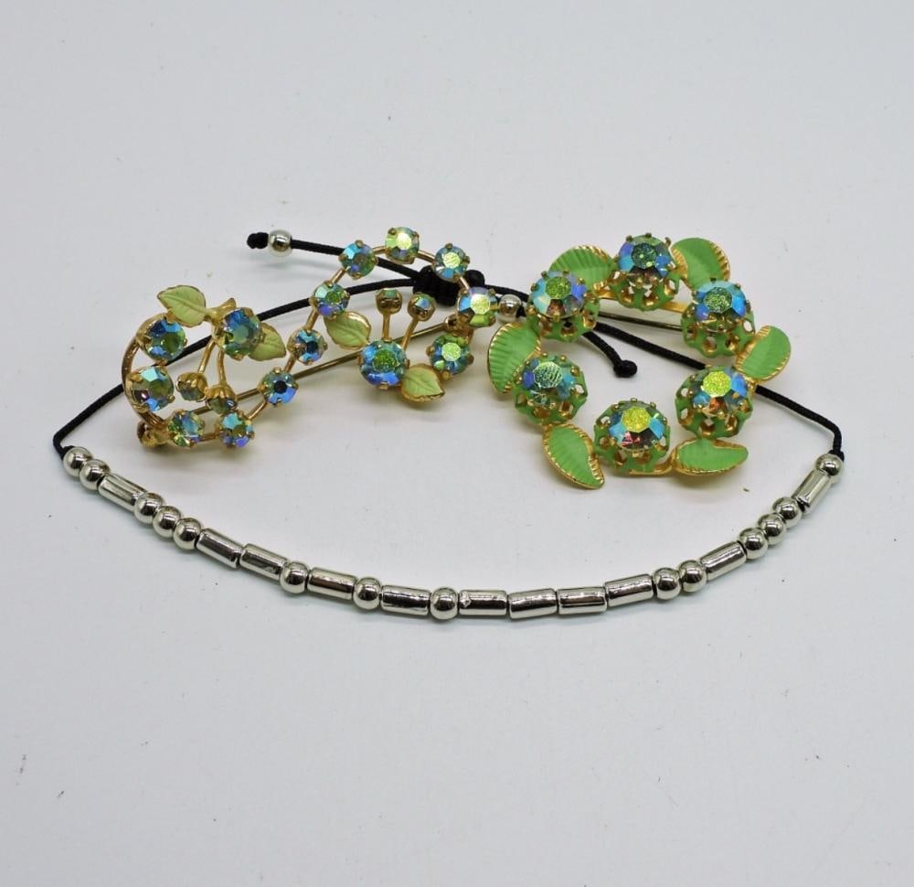 GREEN RHINESTONE BROOCHES (1 of 2)