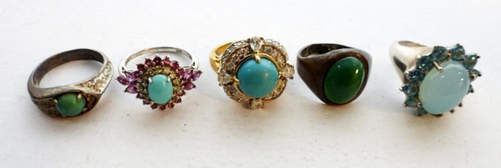 (5) STERLING TURQUOISE & GEMSTONE RINGS (1 of 2)