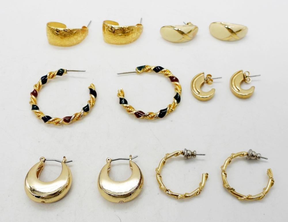 (6) PAIRS GOLD TONE HOOP EARRINGS (1 of 2)