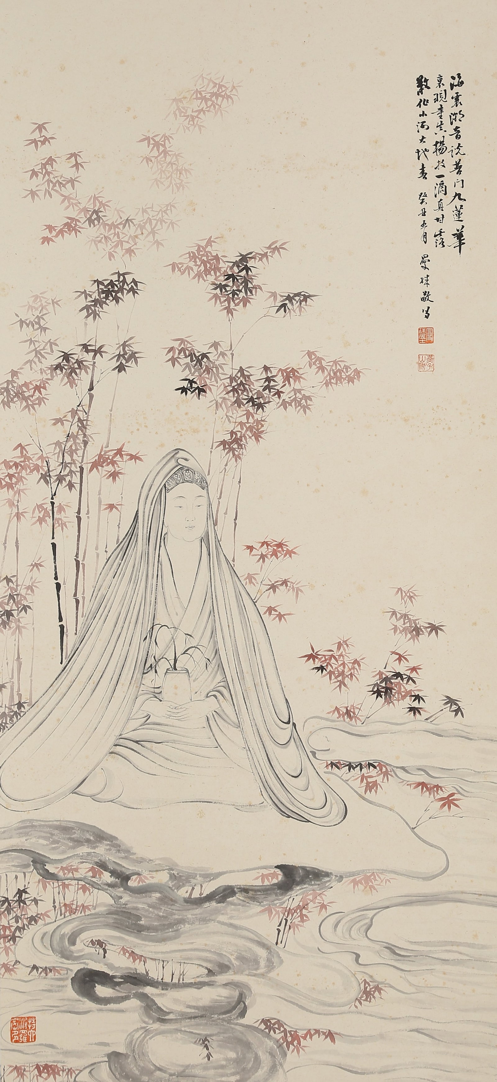 A GUANYIN PAINTING ON PAPER BY YAN SHU.晏殊 (1 of 9)