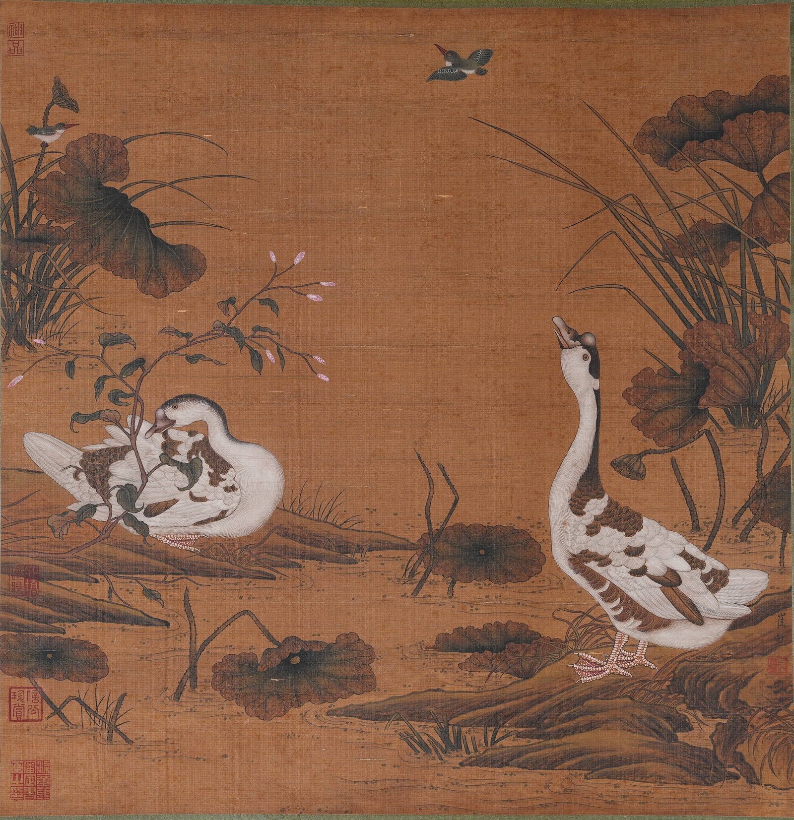 A DOUBLE-GOOSE PAINTING ON SILK BY CUI BAI.崔白 (1 of 8)