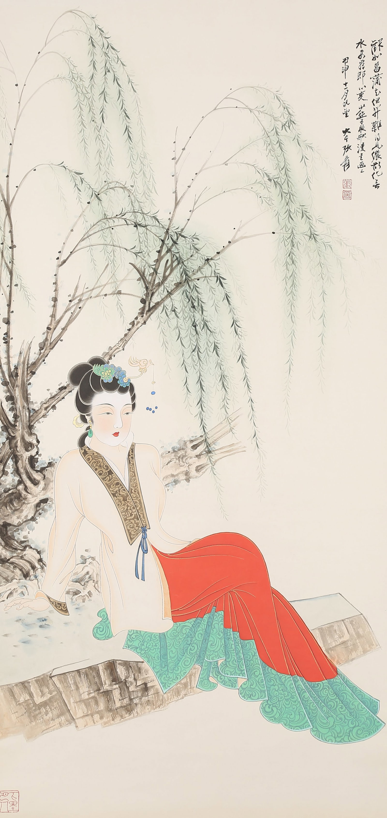 A BEAUTY PAINTING ON PAPER BY ZHANG DAQIAN.張大千: Beauty Painting on Paper by Zhang Daqian.張大千