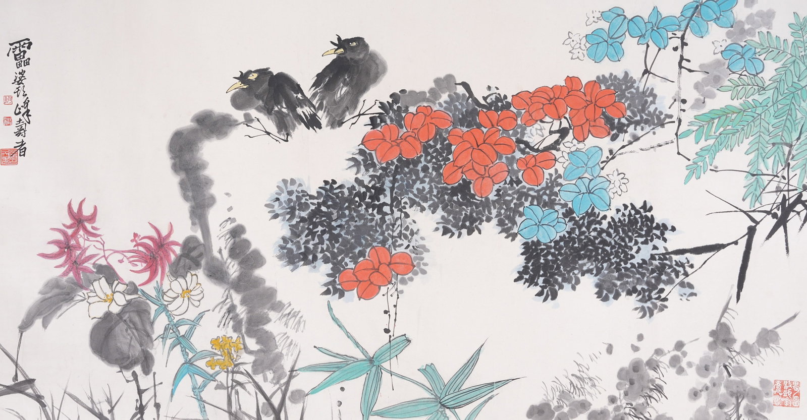 A FLOWER AND BIRD PAINTING ON PAPER, MOUNTED PANEL BY PAN TIANSHOU.潘天壽 (1 of 10)