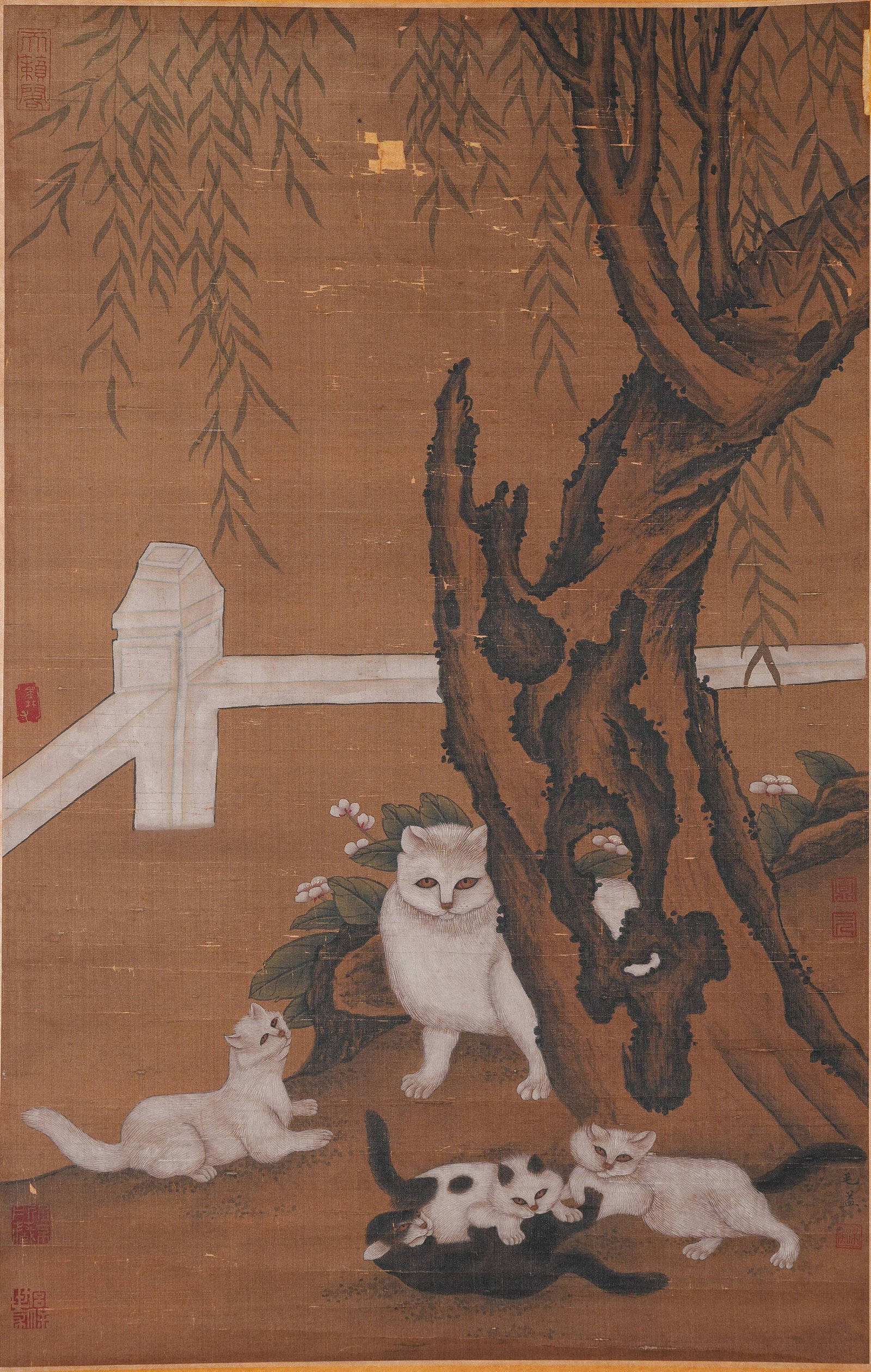 A CAT AMUSEMENT PAINTING ON SILK BY MAO YI.毛益 (1 of 9)