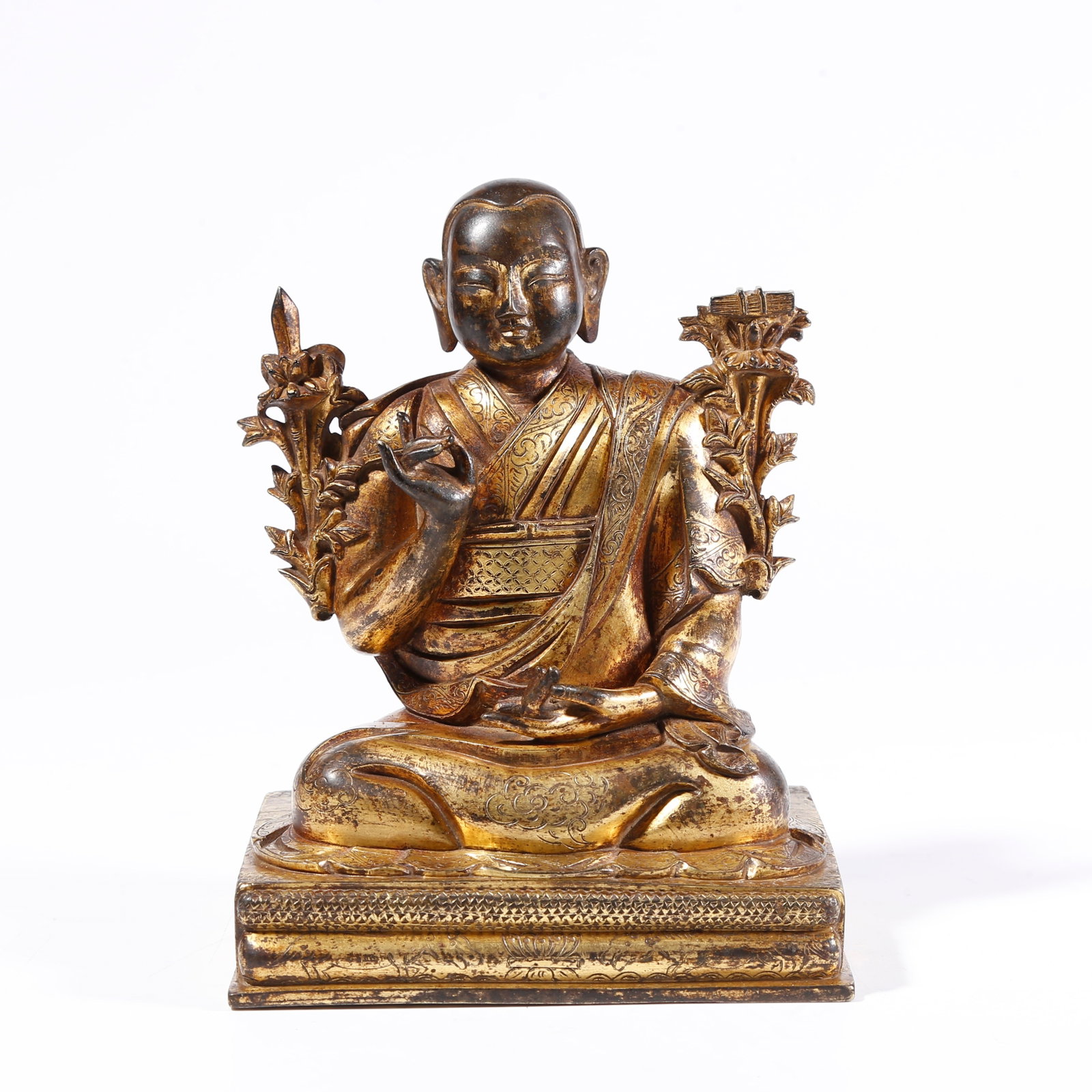 A GILT-BRONZE LAMA FIGURE: Gilt-Bronze Lama Figure