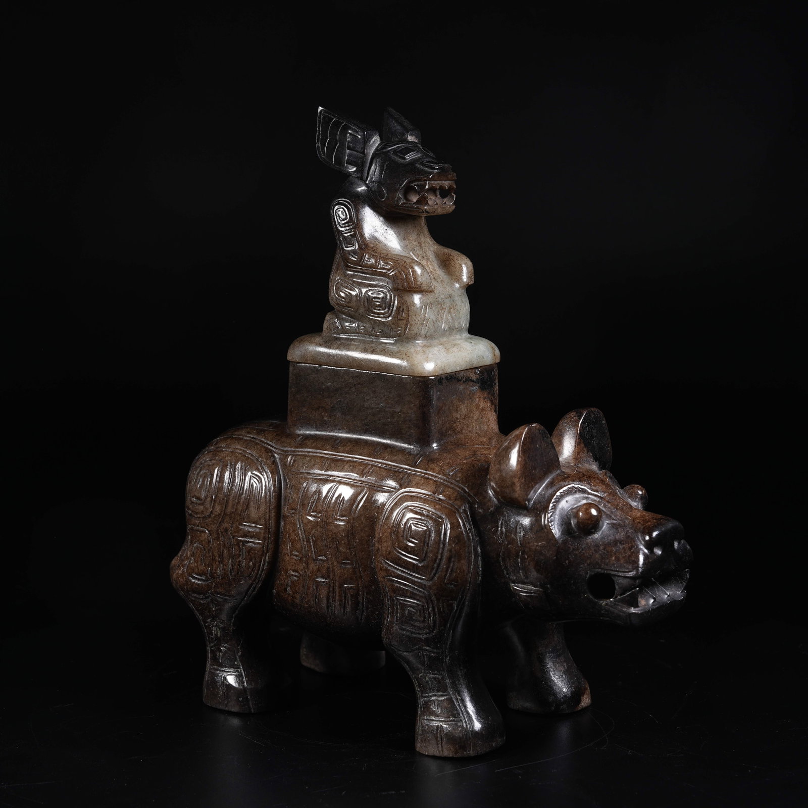 A ANCIENT JADE BEAST-SHAPED INCENSE BURNER (1 of 9)