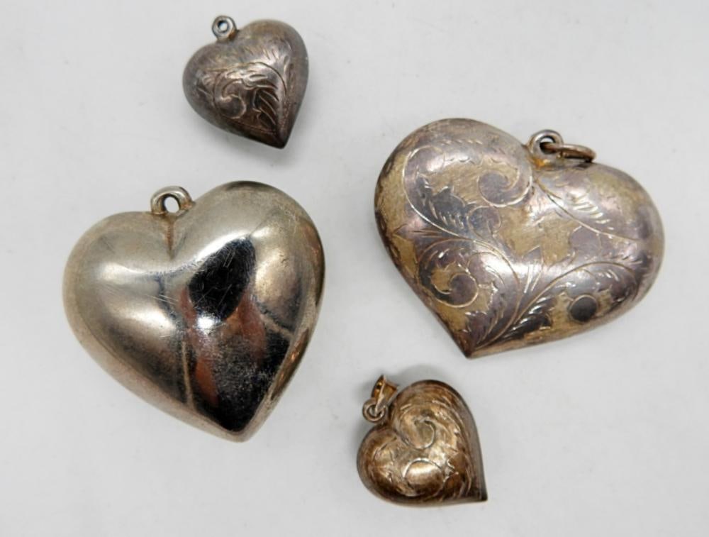 (4)STERLING HEART PENDANTS: (4)STERLING HEART PENDANTS