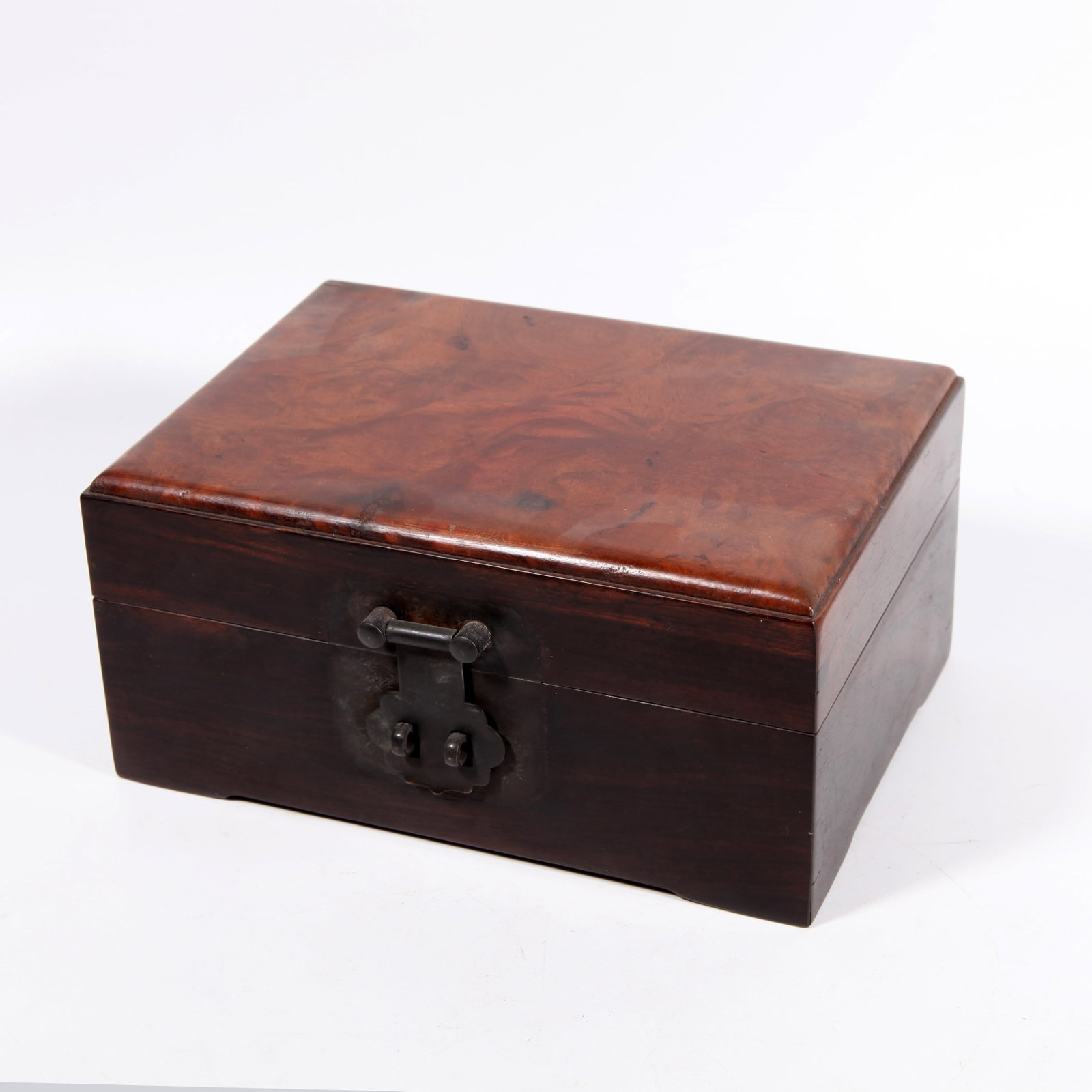 A RED SANDALWOOD COVERED BOX INLAID WITH BURL WOOD (1 of 10)