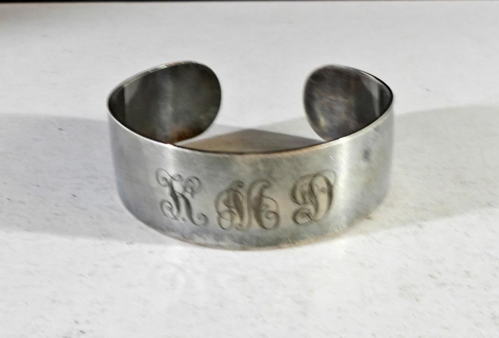 STERLING CUFF BRACELET W/ MONOGRAM: STERLING CUFF BRACELET W/ MONOGRAM