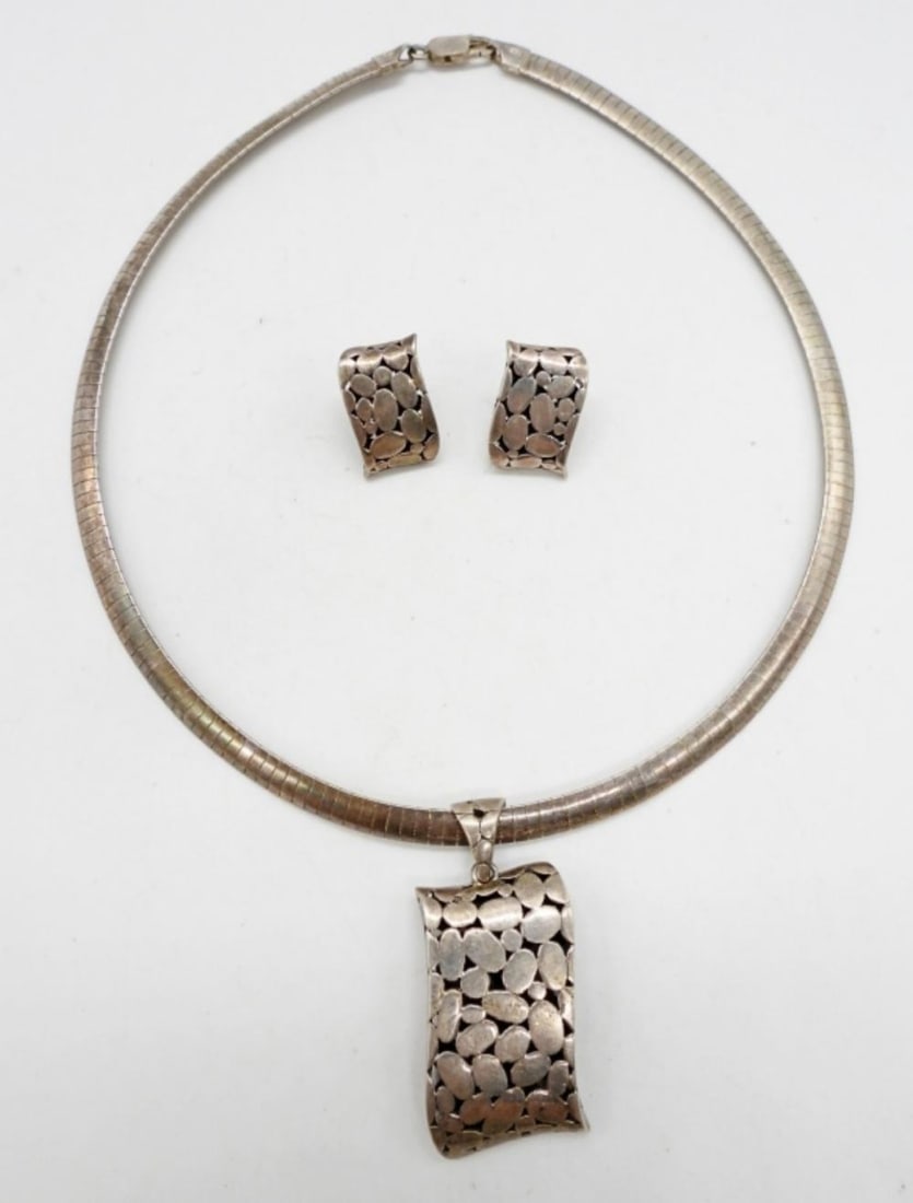 VINTAGE 90'S PEBBLE PENDANT / EARRINGS 925: Vintage 90's Pebble Pendant / Earrings 925