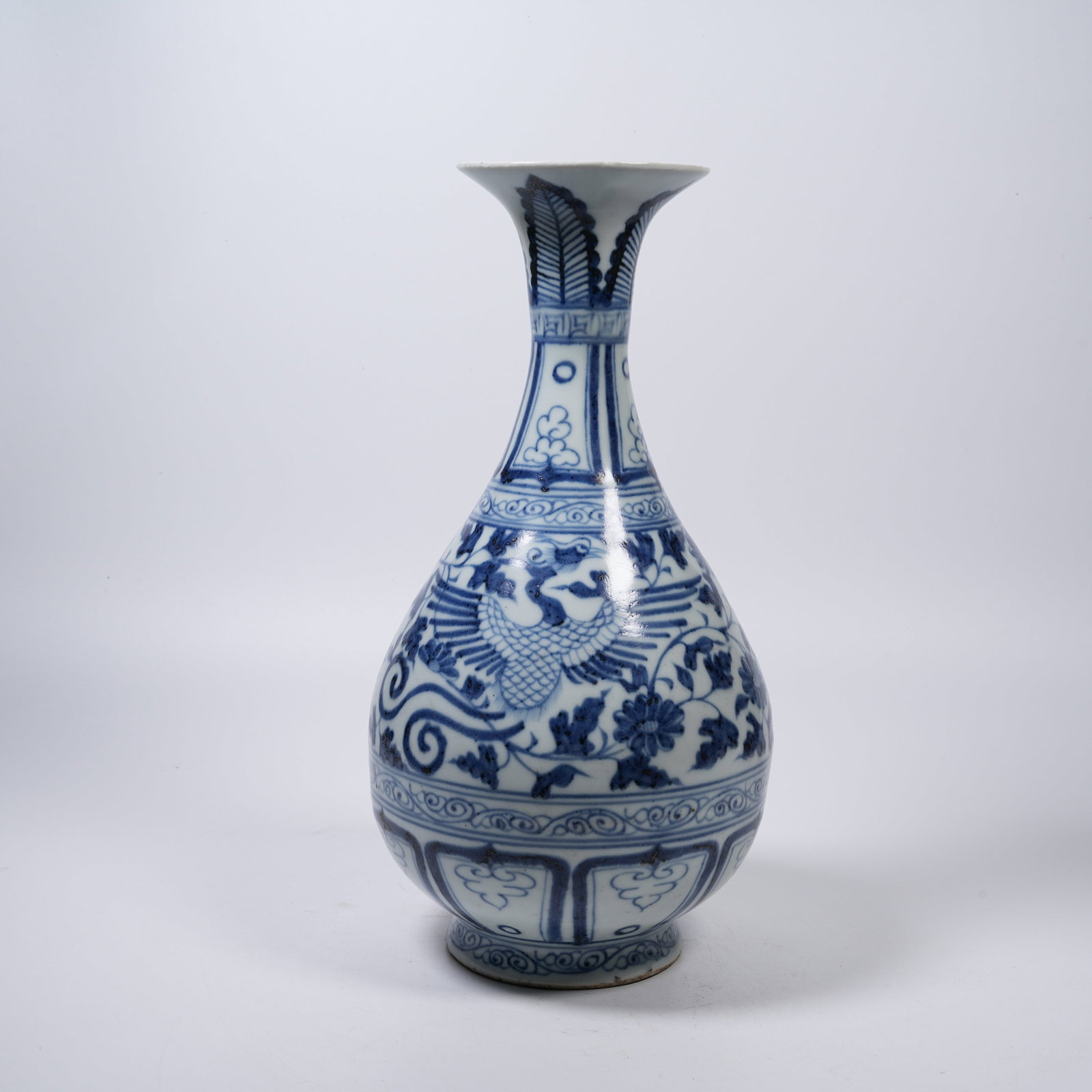 A BLUE AND WHITE YUHUCHUN VASE WITH PHOENIX AMIDST FLORAL SCROLLS PATTERNS (1 of 9)