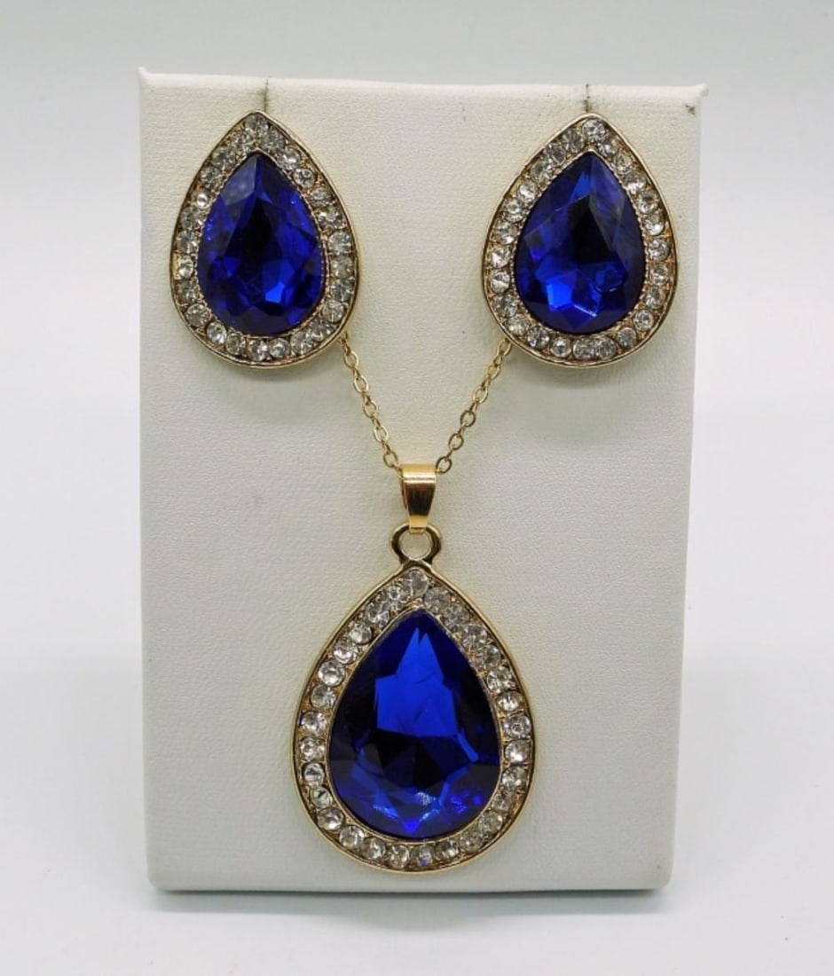 FAUX SAPPHIRE NECKLACE EARRING SET (1 of 1)