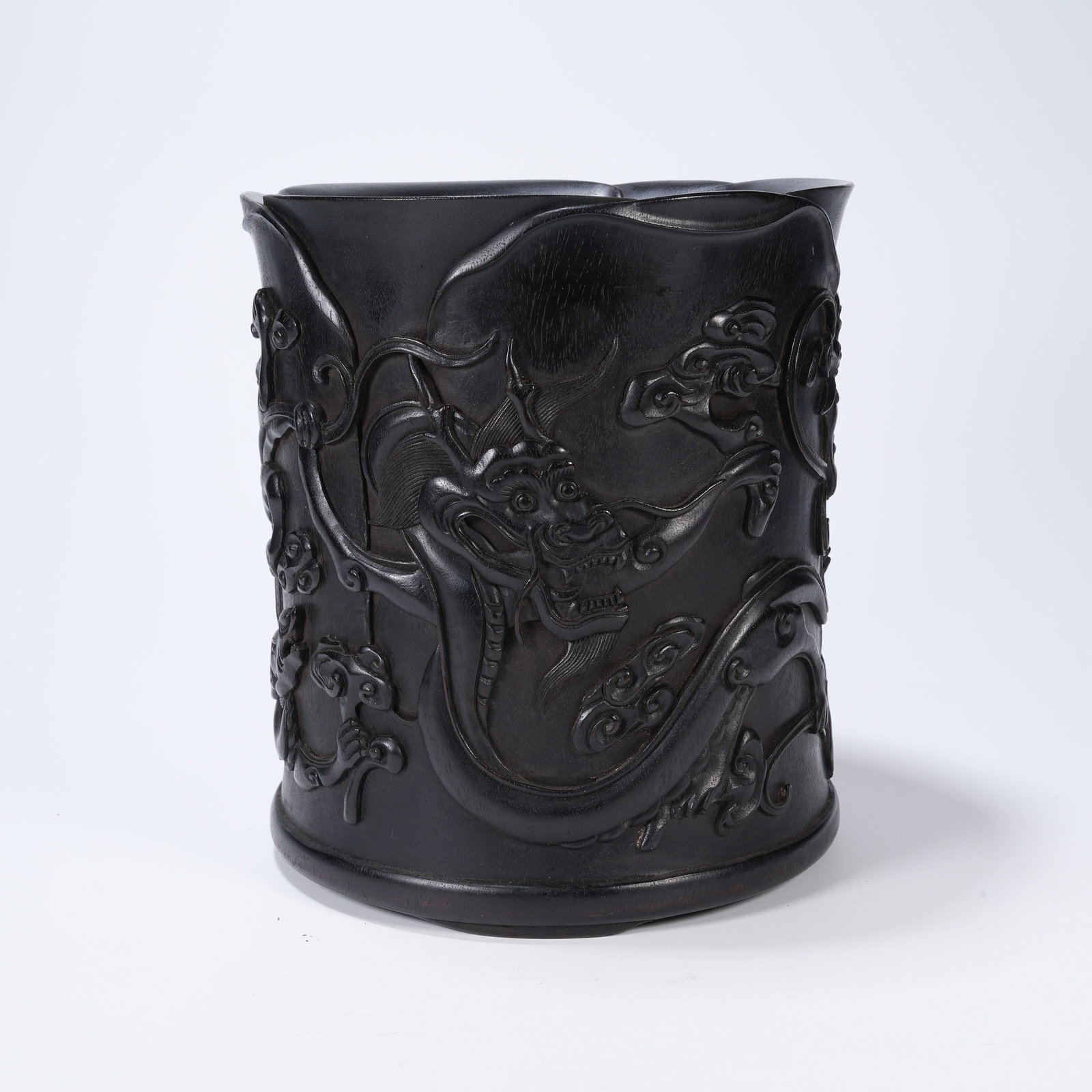 A ZITAN WOOD BRUSH POT WITH DRAGON PATTERNS (1 of 9)